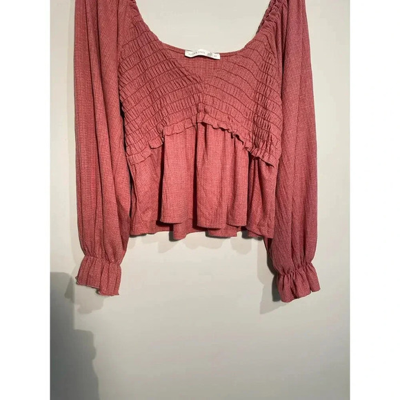 Altar’s State Terracotta Smocked Ruffle Blouse Top - Picture 3 of 9